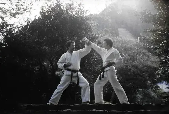 Photo-Karaté-Traditionnel Photo de deux pratiquants de Karaté dans la nature s'entraînant